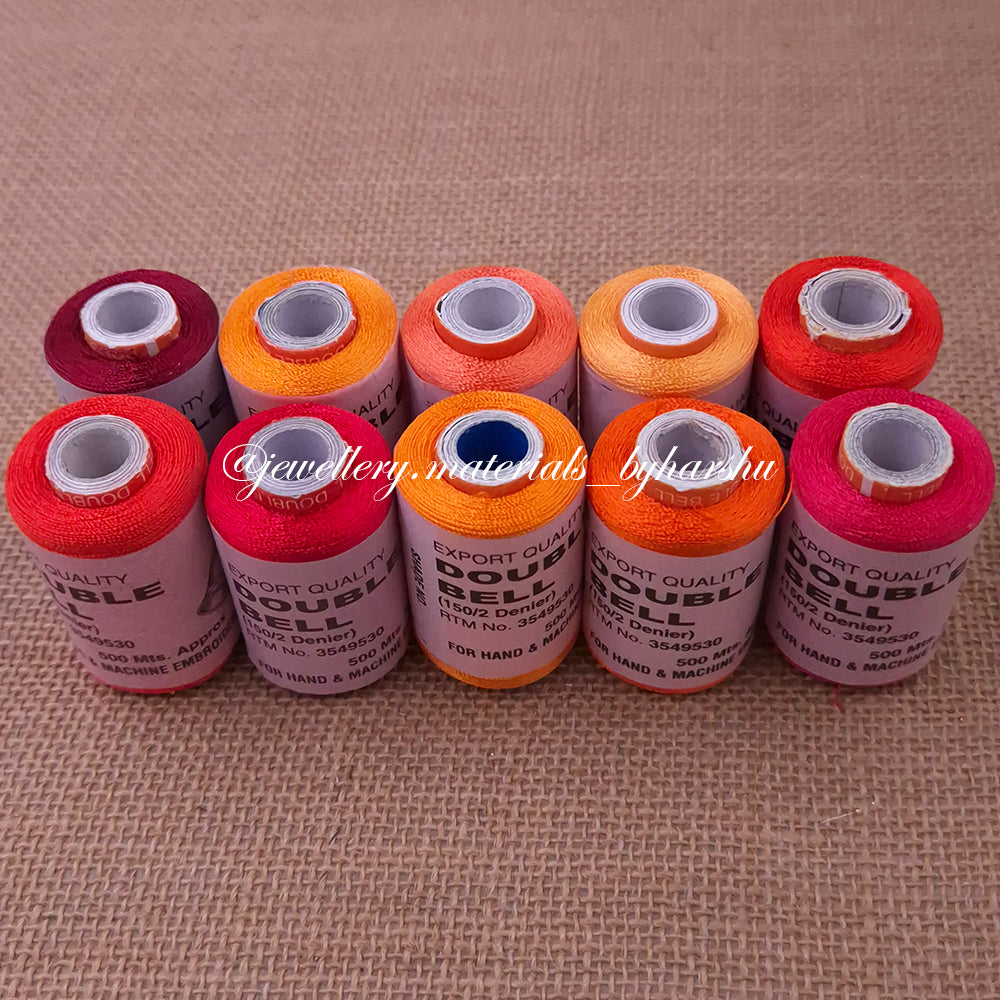 Double Bell Silk Thread Combo - Orange and Red Shade (Random Color – Color will be sent as per availability)