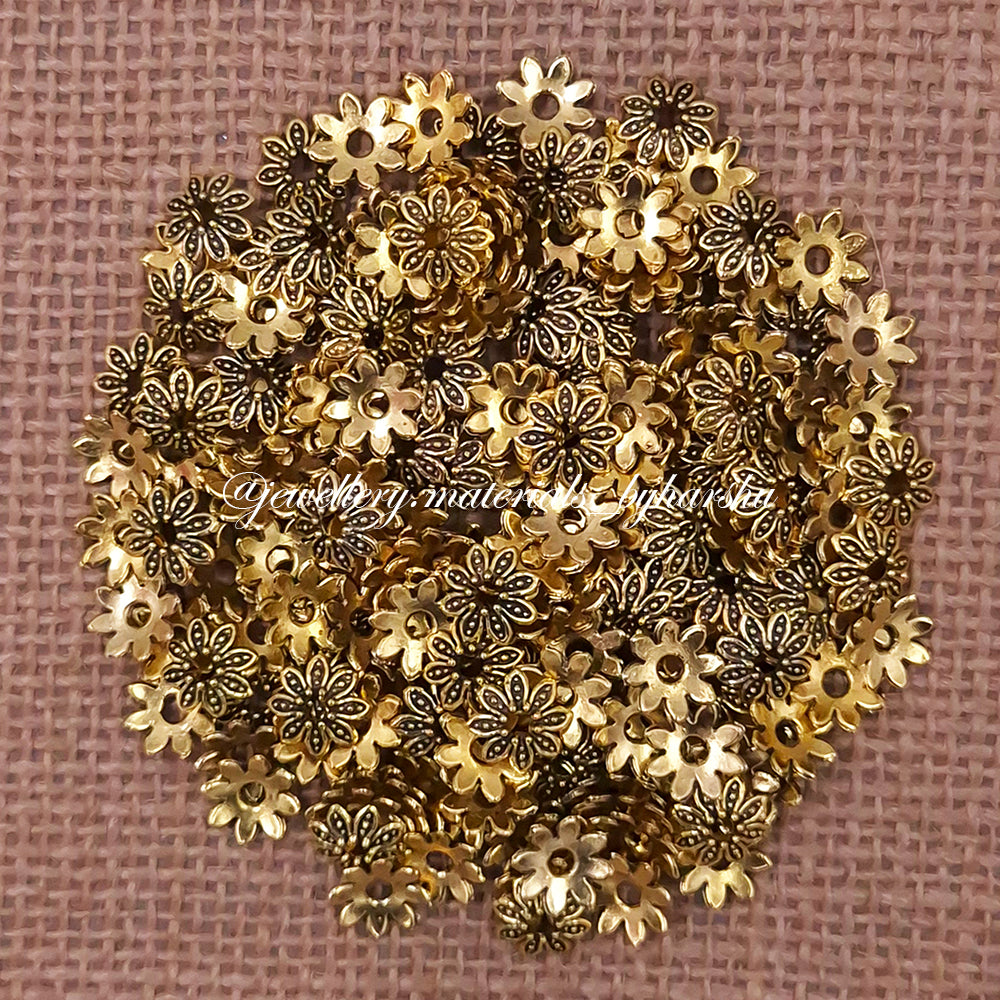 9MM Antique Gold Metal Flower Caps