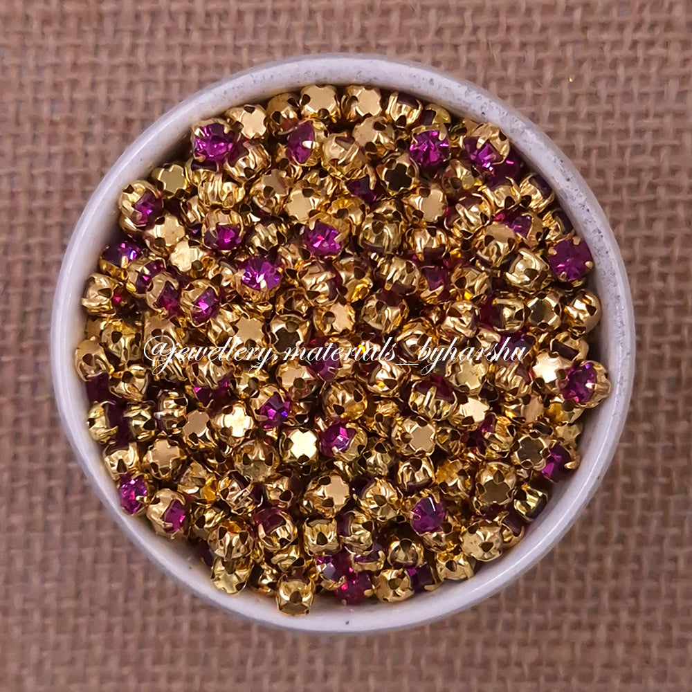 4mm Round Clip Stone -  Dark Pink